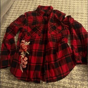 Plaid Black and Red Button Up Shirt Size L